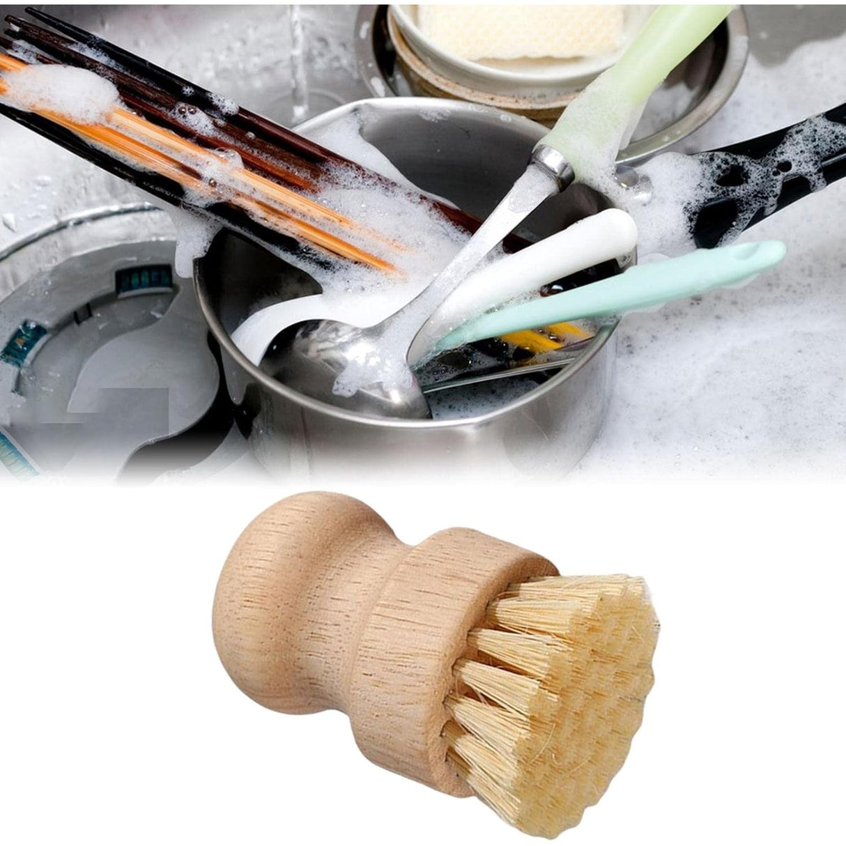 Perie De Curatat Vase Si Alimente, Din Lemn De Fag, 8 X 5 Cm, Perie Din Sisal, Bej - vivimall.ro