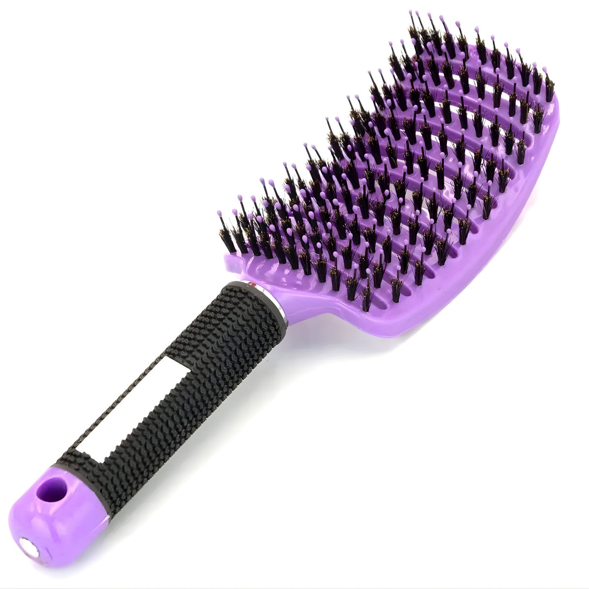 Perie de Par Curbata Ventilata, Flippy, Peri de Mistret + Nylon, Maner Antiderapant, Efect Masaj, Wet & Dry, 24.5 x 6.5 cm, Violet - vivimall.ro