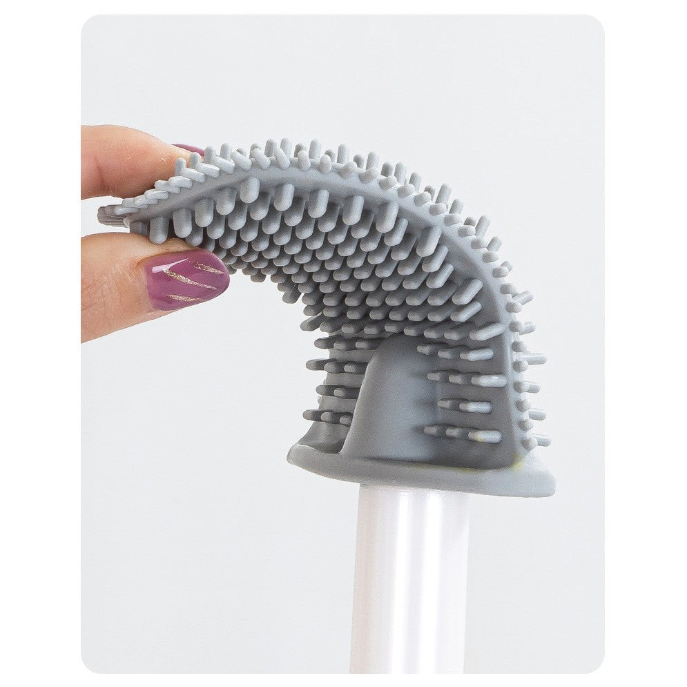 Perie de Toaleta, Vivimall, cu Recipient pentru Lichid, perie din TPR, Montare fara Perfoare, 12 x 6.5 x 40 cm, Gri - vivimall.ro