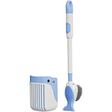Perie de Toaleta, Flippy, cu Suport de Perete, Recipient Detergent, 2 Tipuri de Perii, Model Balena, Albastru