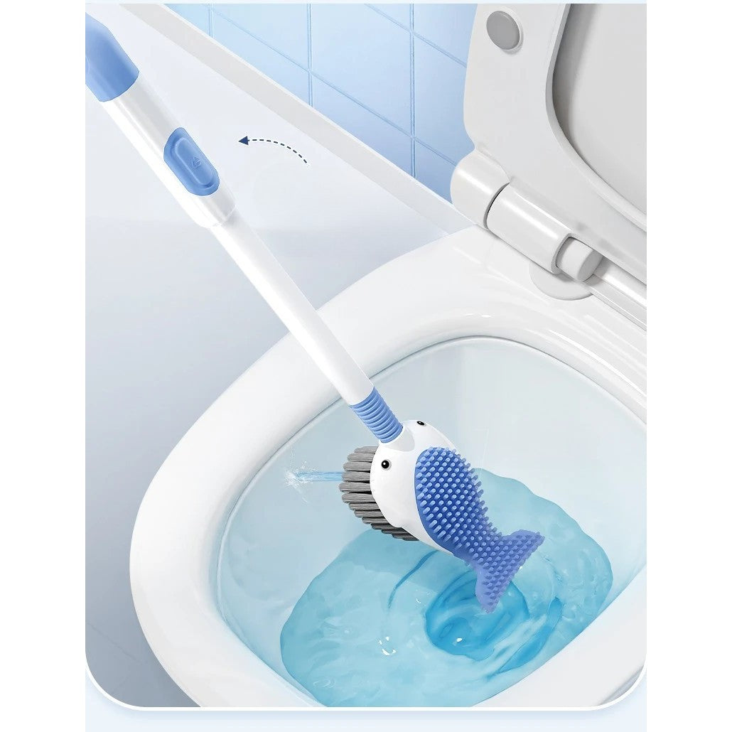 Perie de Toaleta, Flippy, cu Suport de Perete, Recipient Detergent, 2 Tipuri de Perii, Model Balena, Albastru