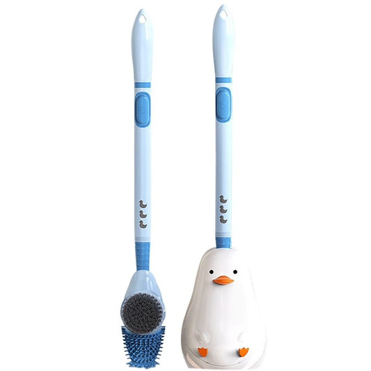 Perie de Toaleta, Vivimall, cu Suport de Perete, Recipient Detergent, 2 Tipuri de Perii, Model Rata, Albastru - vivimall.ro