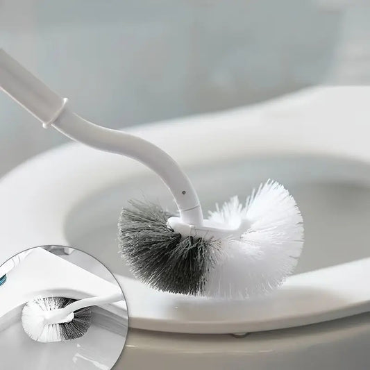 Perie De Toaleta, Maner Curbat, Cu Suport, 40 X 12 Cm, Peri Flexibili, Alb - vivimall.ro