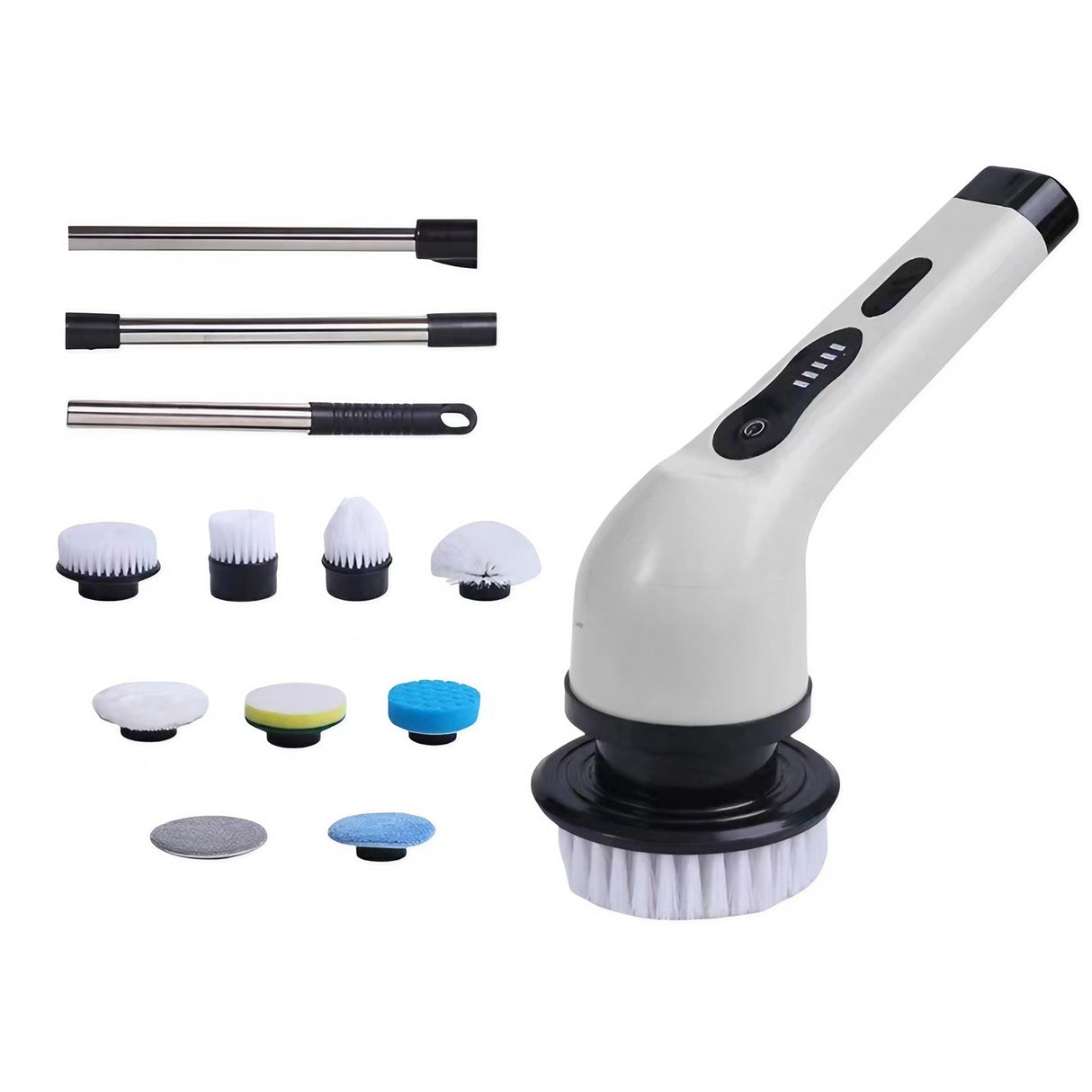 Perie Electrica De Curatare, Pentru Gresie, Baie, Bucatarie, Cu 9 Capete, Maner Extensibil Detasabil 84-127Cm, Incarcare Usb-Type C, Rotire 360 De Grade, 3000 Mah, Culoare: