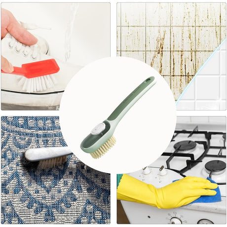 Perie Multifunctionala 2 in 1, Flippy, Perie Densa/Perie din Piele de Caprioara, cu Recipient Lichid, Maner Lung, 20.1x 4.3 x 5 cm, Verde