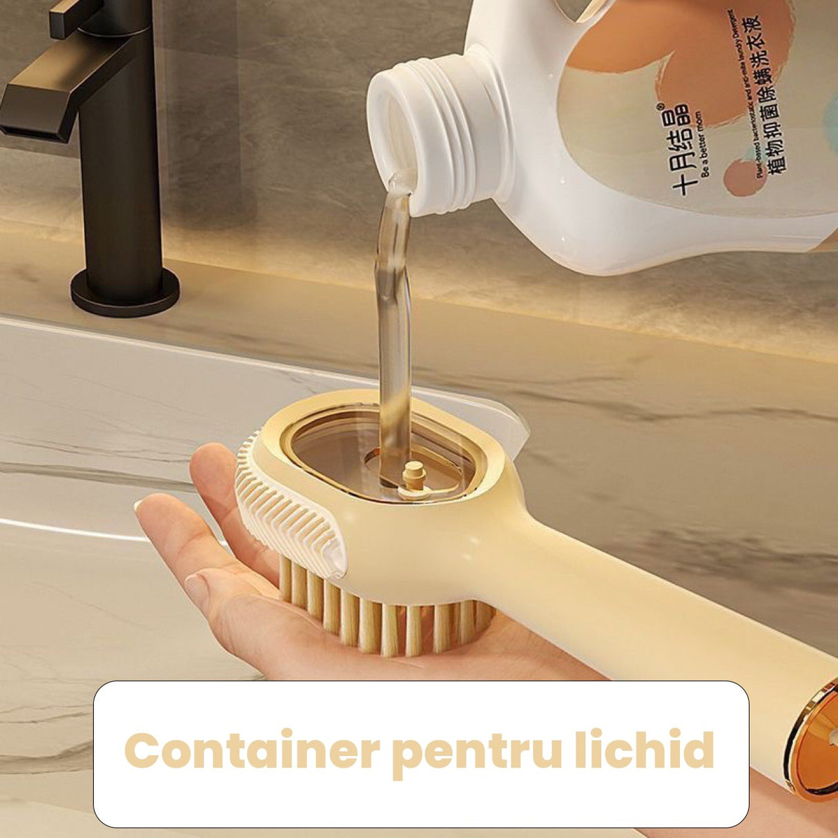 Perie Pentru Curatare Incaltaminte Cu Recipient Pentru Detergent, Perie Multifunctionala Pentru Incaltaminte Si Lenjerie, Cu Peri Moi, Fara Deteriorare, 22X6X4 Cm, Galben - vivimall.ro