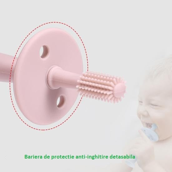 Periuta De Dinti Din Silicon Pentru Bebelusi, Fara Bpa, 360 Grade, Bariera Anti-Inghitire, Maner Ergonomic,