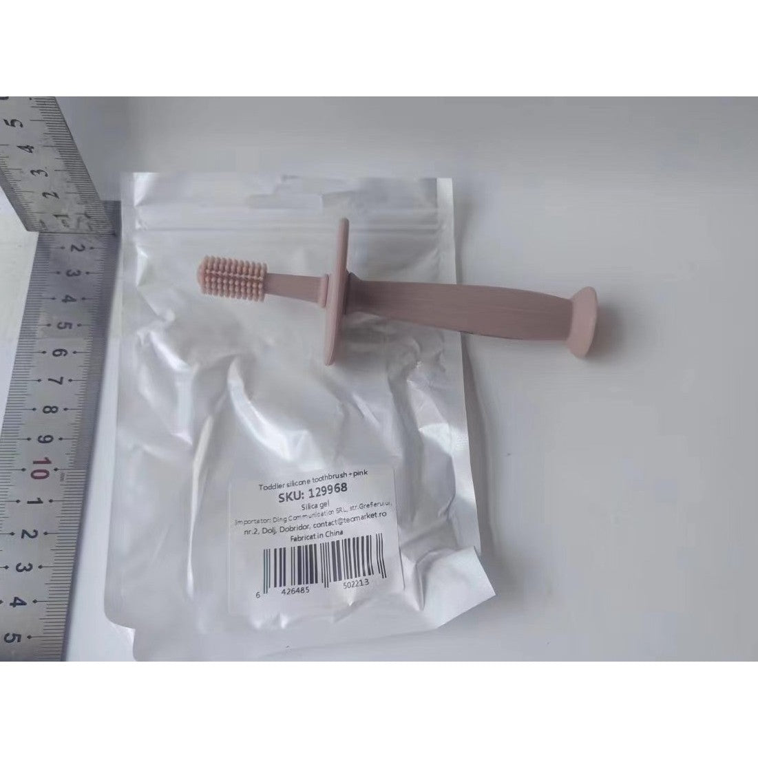 Periuta De Dinti Din Silicon Pentru Bebelusi, Fara Bpa, 360 Grade, Bariera Anti-Inghitire, Maner Ergonomic,
