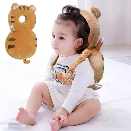 Perna tip Rucsac pentru Protectia Capului, Flippy, Tetiera tip Tigru, pentru Bebelusi, 33x6x19 cm, 180 g, Maro