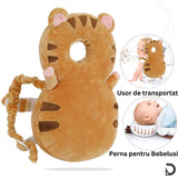Perna tip Rucsac pentru Protectia Capului, Flippy, Tetiera tip Tigru, pentru Bebelusi, 33x6x19 cm, 180 g, Maro