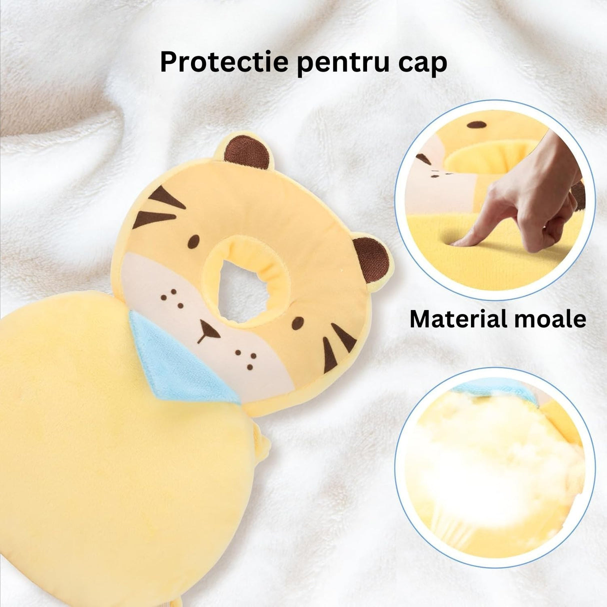Perna tip Rucsac pentru Protectia Capului, Flippy, Tetiera tip Tigru, pentru Bebelusi, 33x6x19 cm, 180 g, Crem
