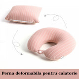Perna de calatorie, Vivimall , 2 in 1, cu Particule de Spuma cu Memorie, Roz, Resigilat - vivimall.ro