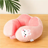 Perna de Calatorie, Flippy, Pentru Gat si Cap, Umplutura din Bumbac, 28x28x10 cm, cu Model Brodat Iepure, Roz