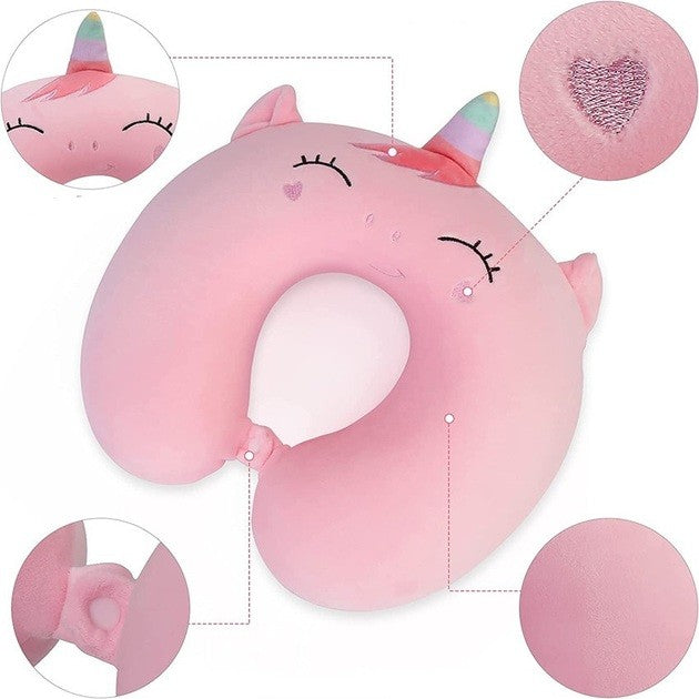 Perna De Calatorie In Forma De U, Pentru Gat Si Cap, Umplutura Din Spuma Cu Memorie, Model Unicorn, Accesoriu De Voiaj, Birou, Masina, Sistem Prindere Capse