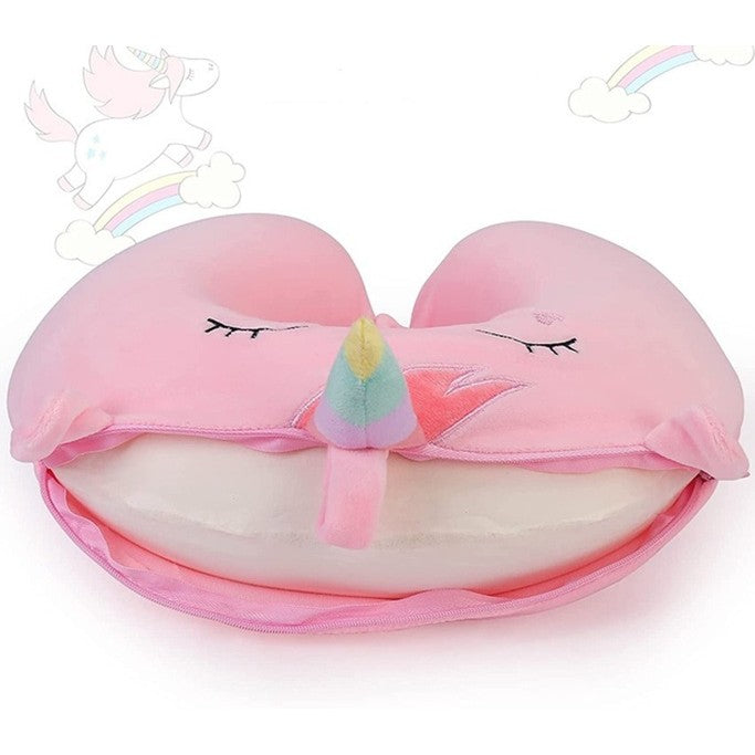 Perna De Calatorie In Forma De U, Pentru Gat Si Cap, Umplutura Din Spuma Cu Memorie, Model Unicorn, Accesoriu De Voiaj, Birou, Masina, Sistem Prindere Capse