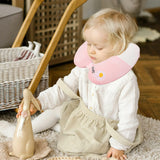 Perna de Calatorie in Forma de U, Flippy, Pentru Gat si Cap, Umplutura din Spuma cu Memorie, 30x30 cm, Model Iepuras, Accesoriu de Voiaj, Birou, Masina, Sistem Prindere Capse, Roz-Alb