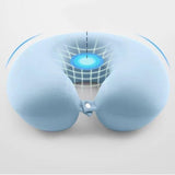 Perna de Calatorie in Forma de U, Flippy, Pentru Gat si Cap, Umplutura din Spuma cu Memorie, 30x30 cm, Sistem Prindere Capse, Cutie de Depozitare, Bleu