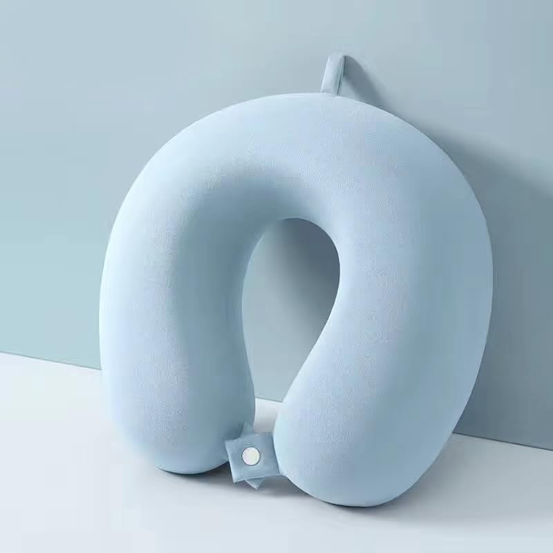 Perna de Calatorie in Forma de U, Flippy, Pentru Gat si Cap, Umplutura din Spuma cu Memorie, 30x30 cm, Sistem Prindere Capse, Cutie de Depozitare, Bleu