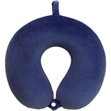 Perna de Calatorie in Forma de U, Flippy, Pentru Gat si Cap, Umplutura din Spuma cu Memorie, 30x30 cm, Sistem Prindere Capse, Cutie de Depozitare, Albastru Marin