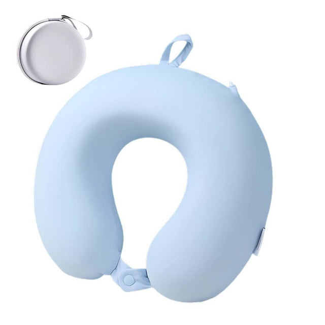 Perna De Calatorie In Forma De U, Pentru Gat Si Cap, Umplutura Din Spuma Cu Memorie, Sistem Prindere Capse, Cutie De Depozitare, Bleu - vivimall.ro