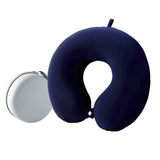 Perna de Calatorie in Forma de U, Flippy, Pentru Gat si Cap, Umplutura din Spuma cu Memorie, 30x30 cm, Sistem Prindere Capse, Cutie de Depozitare, Albastru Marin