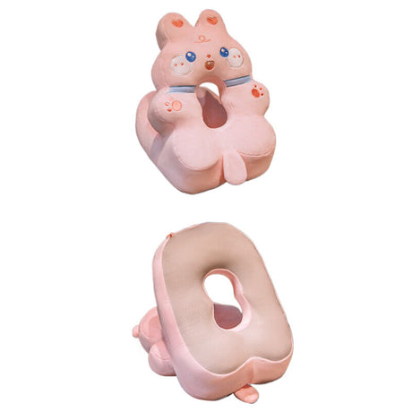 Perna din Spuma, Flippy, pentru Birou, Calatorii, Model Iepure, Lavabila, Umplutura de Bumbac, Spatiu Cap in Forma de 8, 30x35x30 cm, Roz