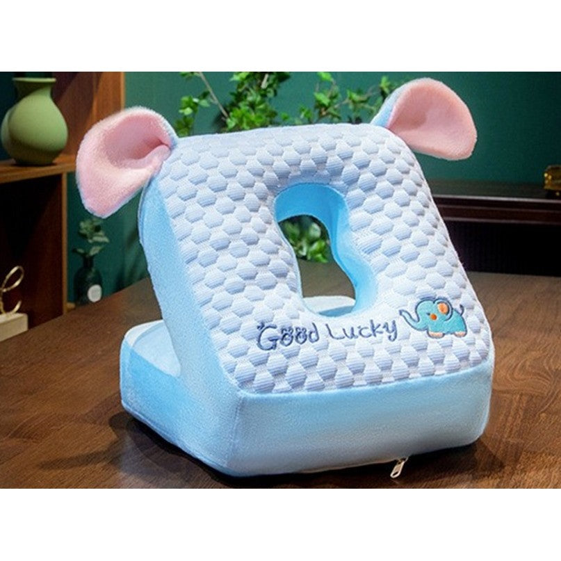 Perna din Spuma, Flippy, pentru Birou, Calatorii, Pauze, Model Elefant, Microfibra, 30x35x30 cm, Albastru