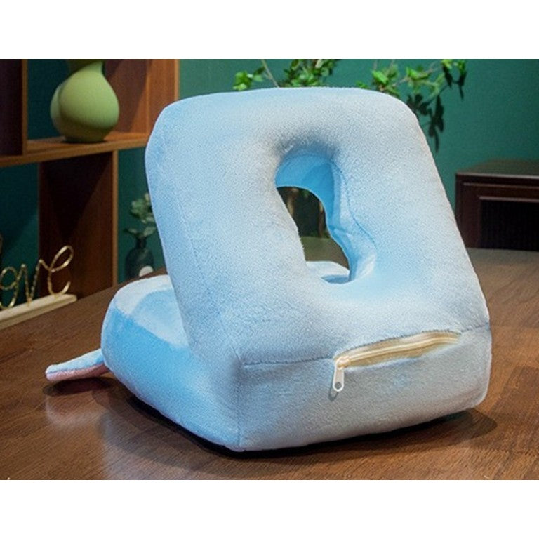 Perna din Spuma, Flippy, pentru Birou, Calatorii, Pauze, Model Elefant, Microfibra, 30x35x30 cm, Albastru