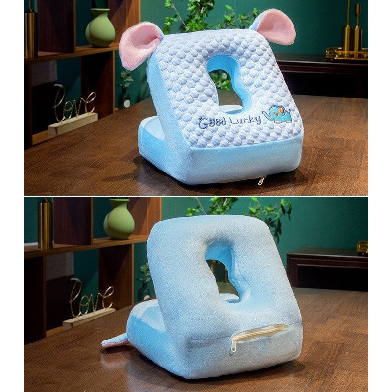 Perna din Spuma, Flippy, pentru Birou, Calatorii, Pauze, Model Elefant, Microfibra, 30x35x30 cm, Albastru