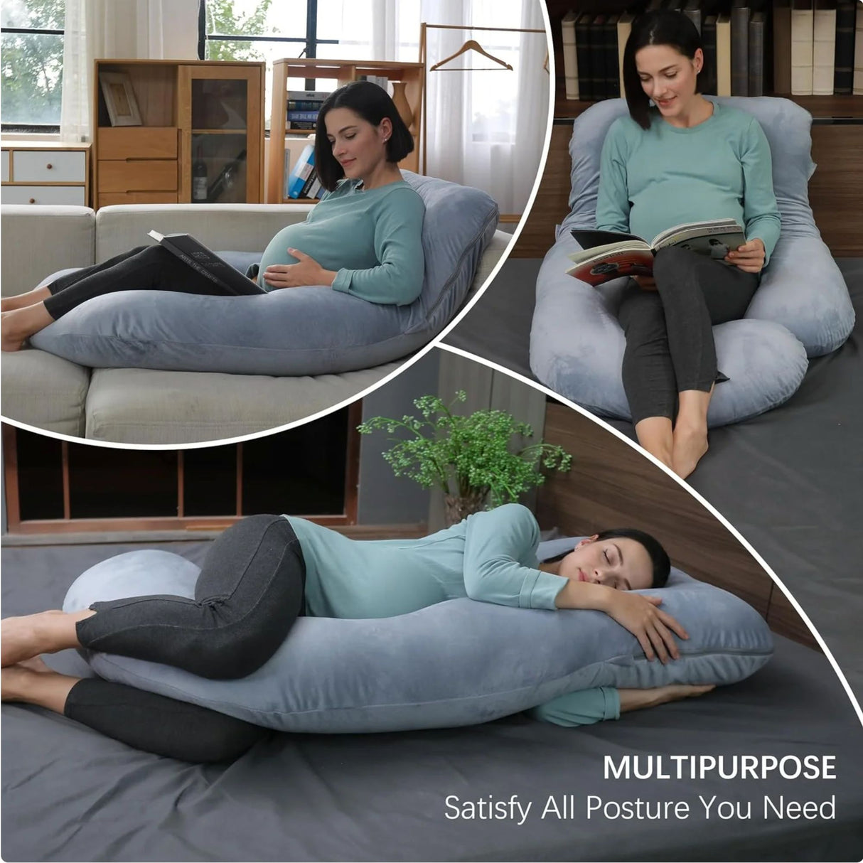 Detaliu husă detașabilă pernă gravide Flippy, material jersey gri moale