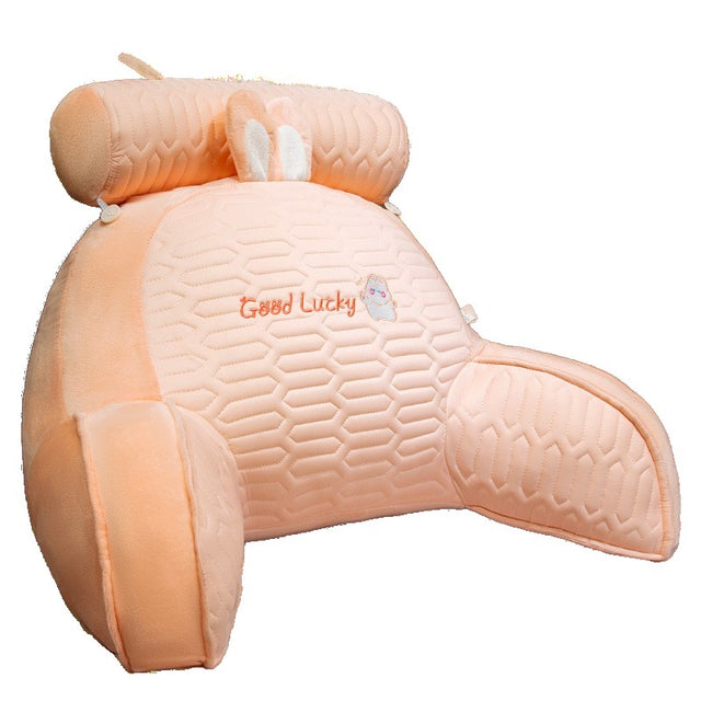 Perna Multifunctionala, Flippy, Spatar pentru Pat, Protectie Lombara, Marime Medie, 60 x 40 cm, din Latex, Model Iepure, Roz - vivimall.ro