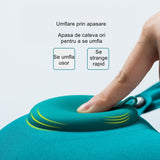 Perna pentru gat Vivimall, portabila, umflare prin apasare, usor de depozitat, imbracata in material catifelat, in forma de U, 40 x 28 cm, verde - vivimall.ro