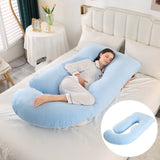 Detaliu husă detașabilă și lavabilă pernă gravide Flippy ergonomică tip J, material textil moale albastru deschis
