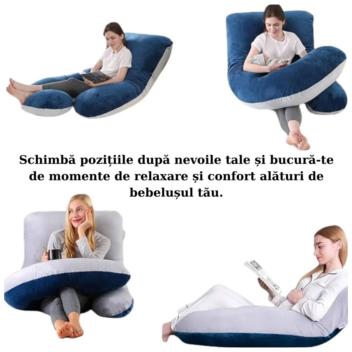 Perna pentru Gravide, Flippy, Perna de Sarcina, Detasabila si Lavabila, Ergonomica Tip J, Captuseala din Poliester, 155 x 75 x 60 cm, Bleumarin/Gri deschis - vivimall.ro