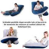 Perna pentru Gravide, Flippy, Perna de Sarcina, Detasabila si Lavabila, Ergonomica Tip J, Captuseala din Poliester, 155 x 75 x 60 cm, Bleumarin/Gri deschis - vivimall.ro