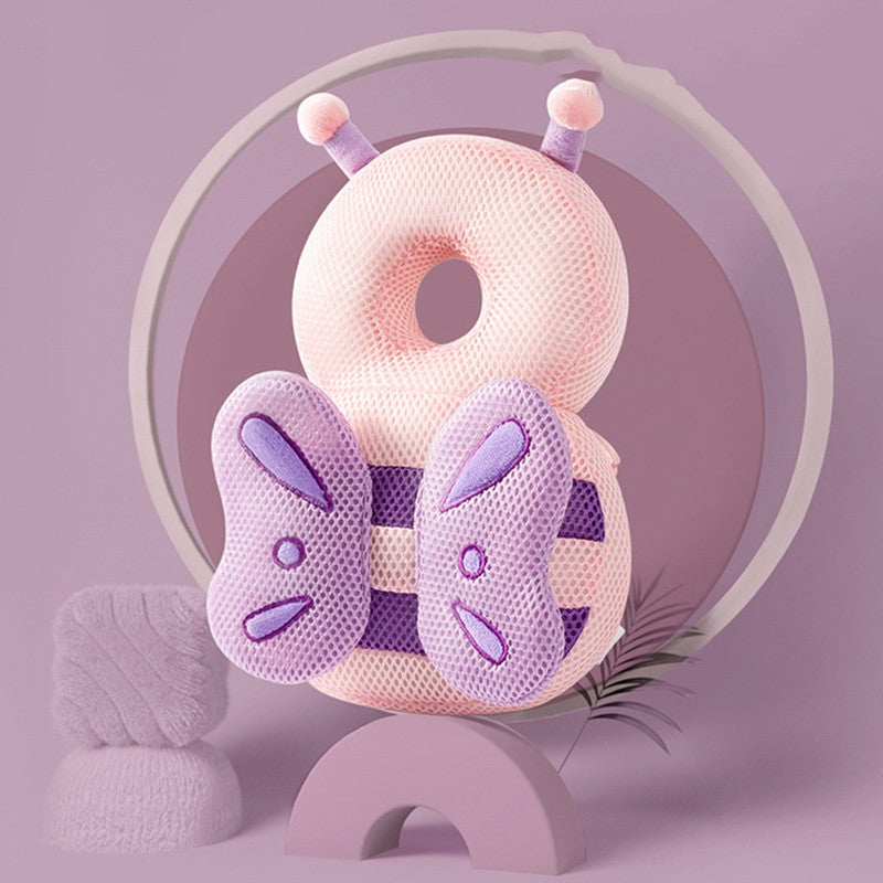 Perna tip Rucsac pentru Protectia Capului pentru Bebelusi, Flippy, Tetiera tip Fluturas, din Plus, 33 x 6 x 19 cm, 180 g, Roz Mov