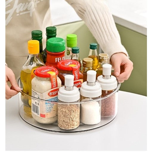 Suport Rotativ Pentru Condimente, Multifunctional, Rotund, 360 De Grade, Pentru Bucatarie, Plastic, 30.5X30.5X10 Cm, Transparent - vivimall.ro