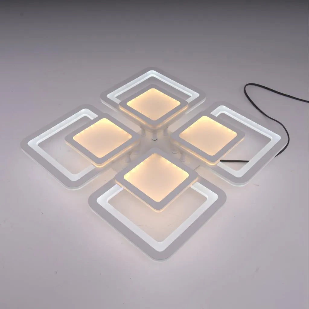 Lustra Led Cu Telecomanda Susan, 4 Patrate, Lumina Rece/Calda/Neutra, Dimabila - vivimall.ro