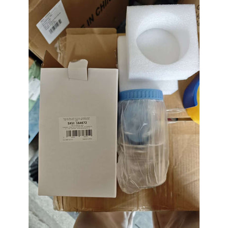 Borcan de Muraturi, Vivimall, Borcan cu Separator Divizat de 34oz pentru Lichide, Ermetic, Termorezistent, Tip Clepsidra, 800 ml, 21 x 11 x 11 cm, Capac Albastru - vivimall.ro