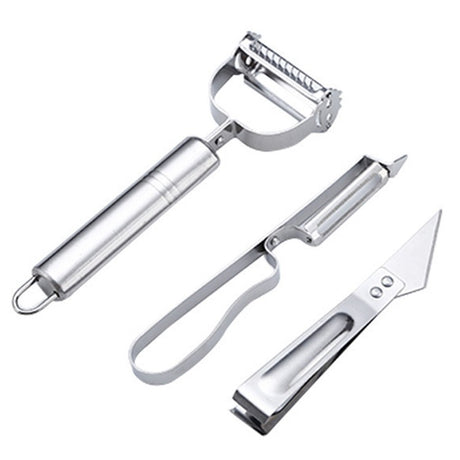 Accesorii De Curatat Decojit Fructe Legume, Set 3 Piese, Feliator Cutit Decojitor, Legume Si Fructe, Din Otel Inoxidabil, Cu Maner, Argintiu - vivimall.ro