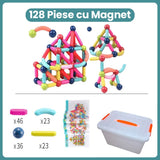 Piese Magnetice pentru Copii, Flippy, Set din 128 de Piese de diferite Culori, Constructor Magnetic cu Posibilitatea de a Construii forme Nelimitate, Multicolor - vivimall.ro