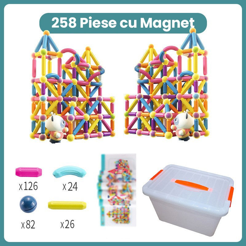 Piese Magnetice pentru Copii, Flippy, Set din 258 de Piese de diferite Culori, Constructor Magnetic cu Posibilitatea de a Construii forme Nelimitate, Multicolor - vivimall.ro