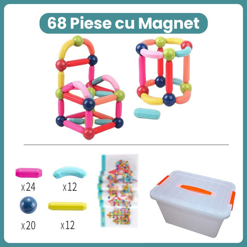 Piese Magnetice pentru Copii, Flippy, Set din 68 de Piese de diferite Culori, Constructor Magnetic cu Posibilitatea de a Construii forme Nelimitate, Multicolor - vivimall.ro