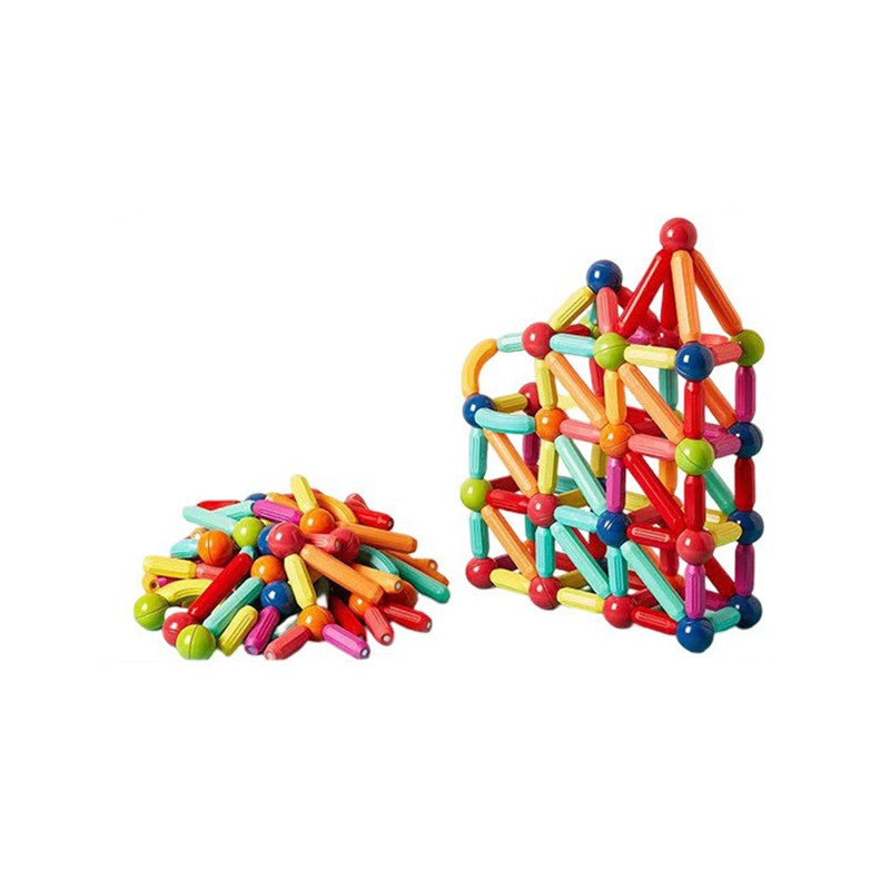 Set piese magnetice Flippy 72 piese multicolor, constructor 3D pentru copii, vedere de ansamblu