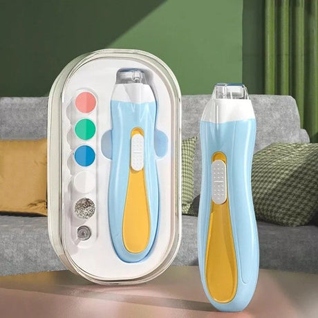 Pila Electrica, Vivimall, pentru Copii si Bebelusi, din ABS, 6 Accesorii, cu Lumina LED, 9.5 x 6 x 17 cm, Albastru/Portocaliu