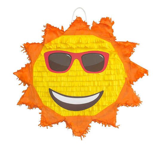 Pinata Soare cu Ochelari Sun pentru Petrecere, Vivimall, din Hartie Creponata si Carton, Pinata pentru Petreceri, 40 x 40 x 7 cm, Galben Rosu - vivimall.ro