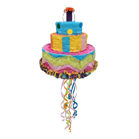 Pinata Tort Aniversar / Birthday Cake pentru Petrecere, Flippy, din Hartie si Carton, Pinata pentru Petreceri, 32 x 28 x 28 cm, Multicolor - vivimall.ro