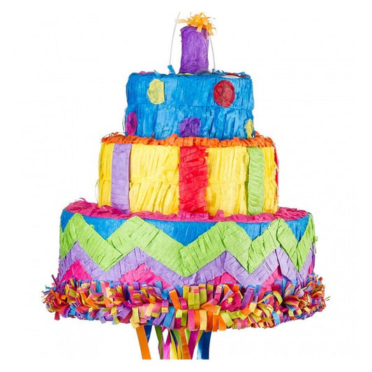 Pinata Tort Aniversar / Birthday Cake pentru Petrecere, Vivimall, din Hartie si Carton, Pinata pentru Petreceri, 32 x 28 x 28 cm, Multicolor - vivimall.ro