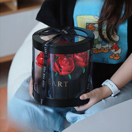 Set De Constructie Trandafiri, Buchet De Trandafiri Rosii In Cutie Neagra - vivimall.ro