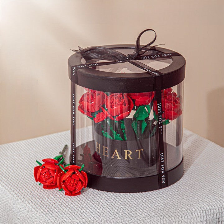 Set de Constructie Trandafiri, Vivimall, 20.5x19.5cm, Buchet de Trandafiri Rosii in Cutie Neagra - vivimall.ro